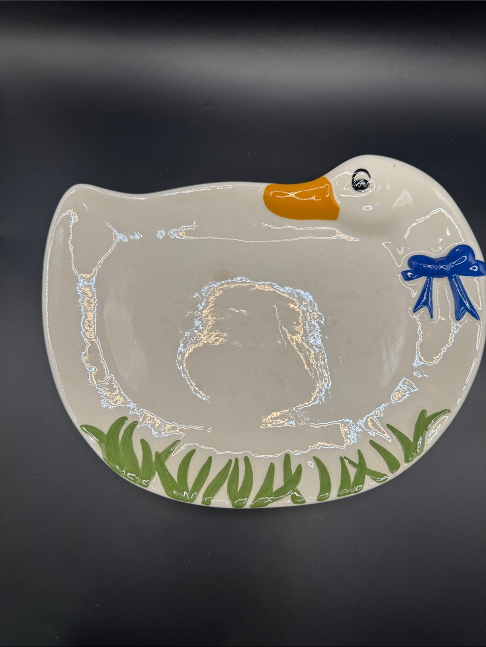 Vintage Goose Platter Blue Bow 80s
